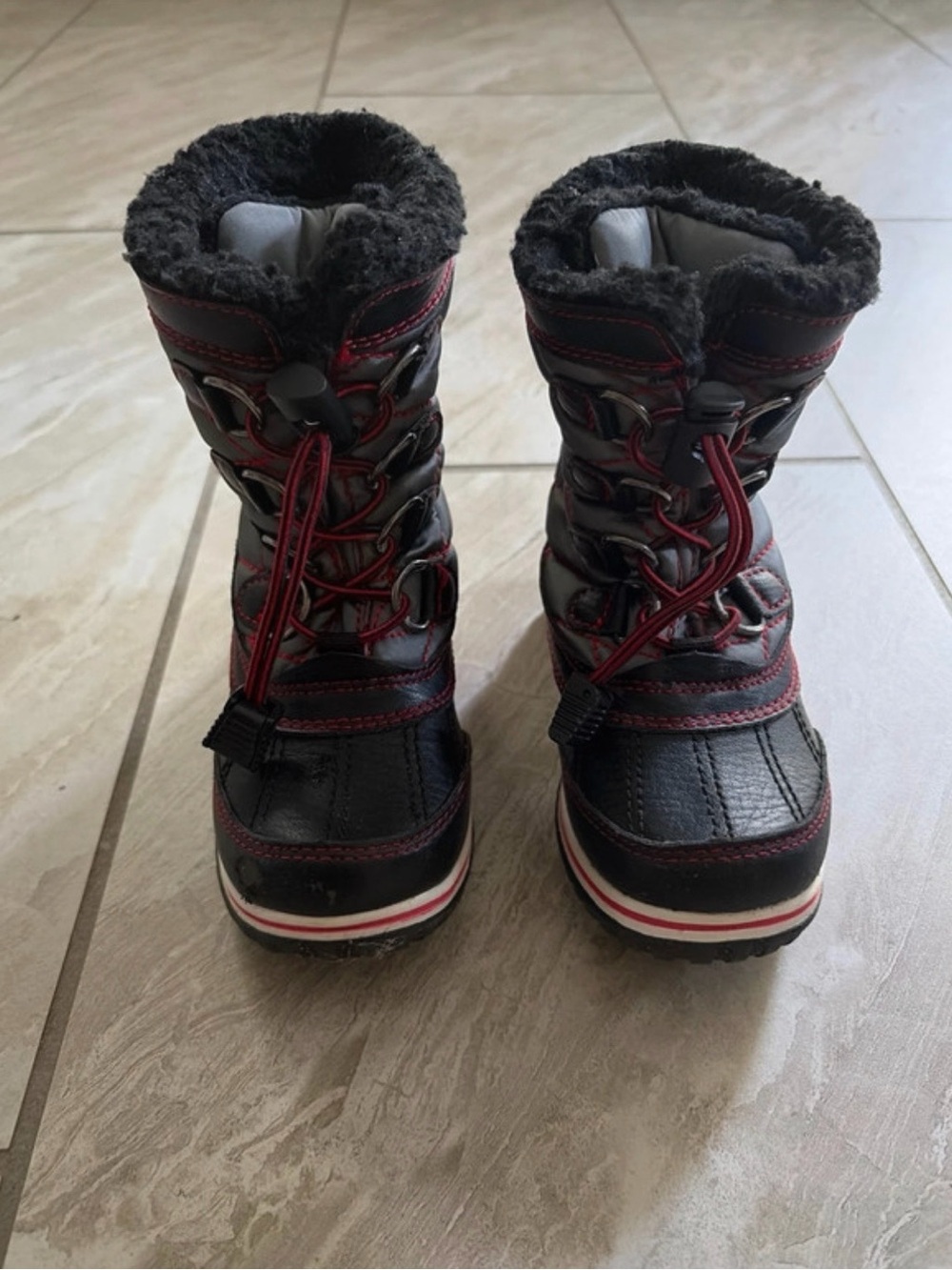 totes Kids Black and Red Insulated Snow Boots